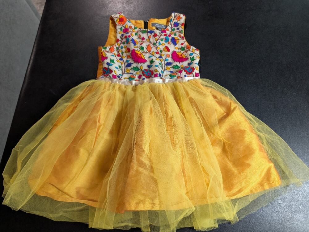 A.T.U.N. Girl's Size 4 Colorful Boho Fairycore Embroidered Tulle Satin Dress EUC